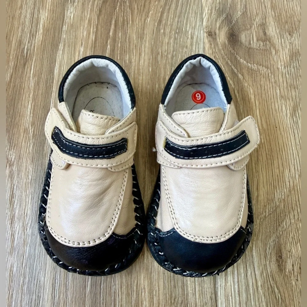 Bugaboo Toddler Leather Hook & Loop Shoes Tan Black Size 6